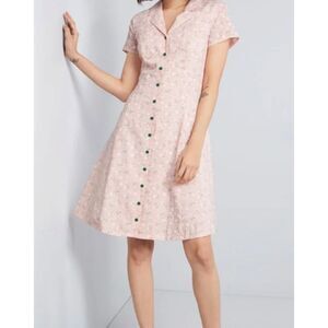 Modcloth Daytime Dynamo Pink Floral Daisy Shirt Dress Casual Gingham Sundress 4